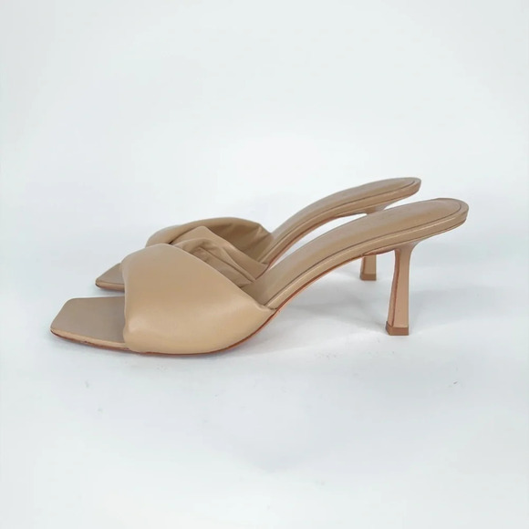 Studio Amelia Heels Twist Front Beige Puffy Neutral Leather Square Toe Size 7 - Picture 5 of 12